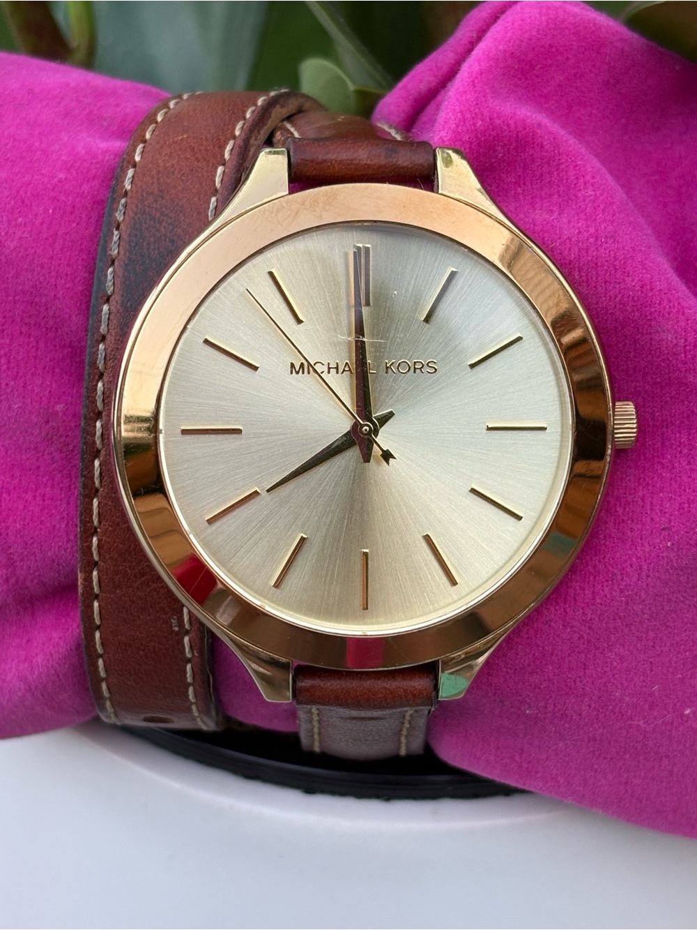 Michael Kors gold and leather wrap watched